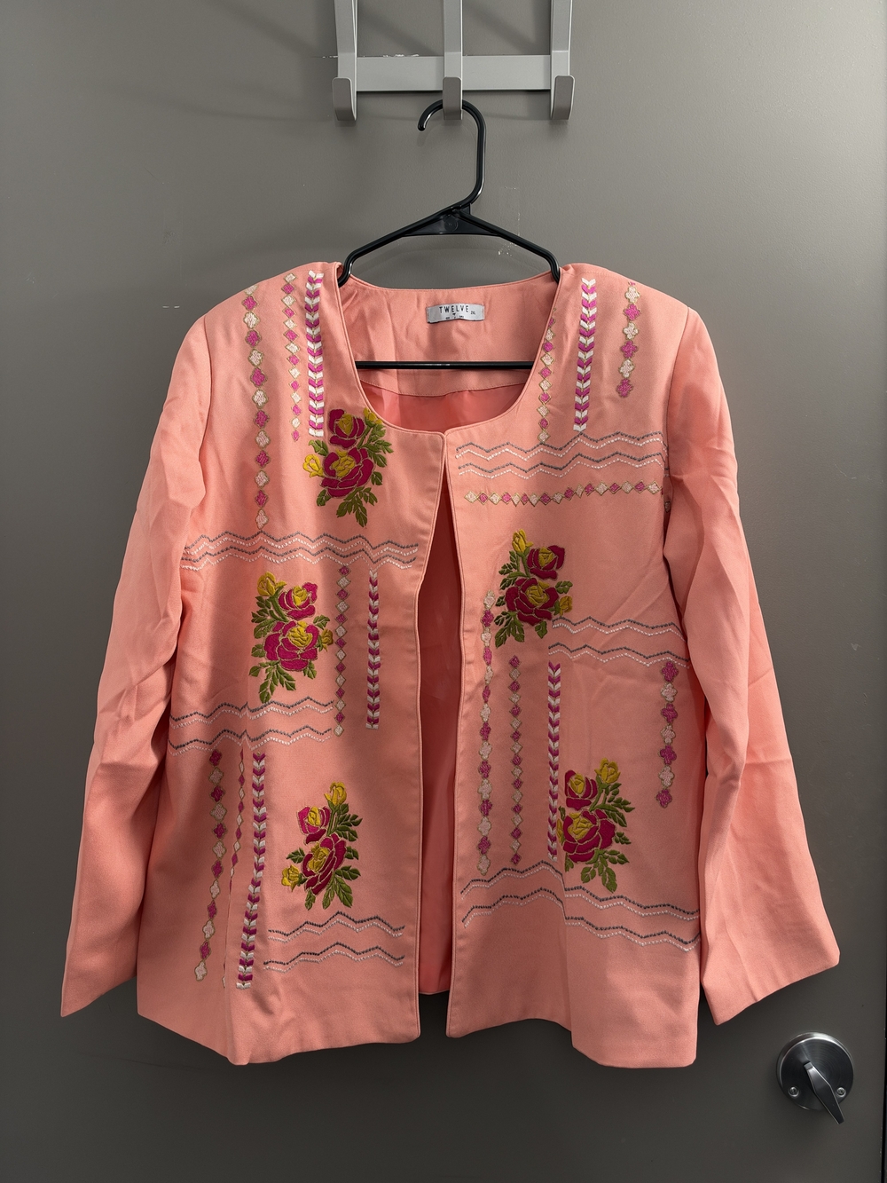 Coral Pink Floral Embroidered ethnic Jacket